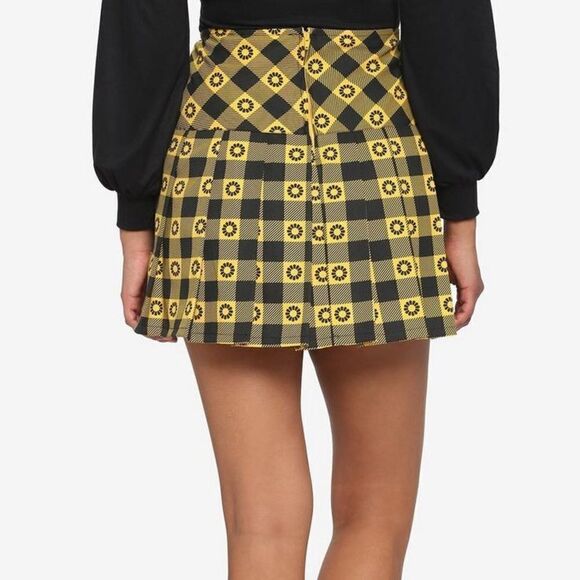 Hot Topic Floral Yellow Plaid Pleated Mini Skirt Size 2X - Picture 2 of 6